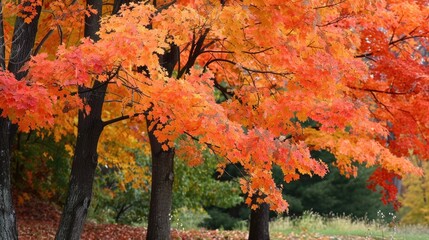 Capturing Autumn Vibrant Trees with Orange Red and Copper Leaves