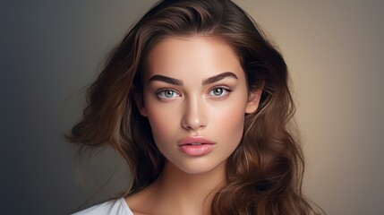 Naklejka premium a young woman with flawless skin and natural makeup, 