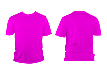 Pink t-shirt with round neck, collarless and sleeves.