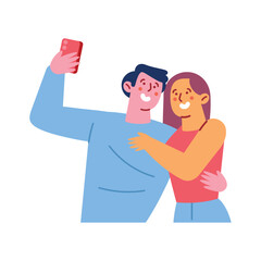 happy couple are take selfie