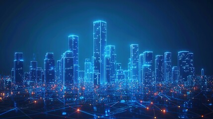 Wireless Smart City Network: Low Poly Wireframe Buildings and Automation