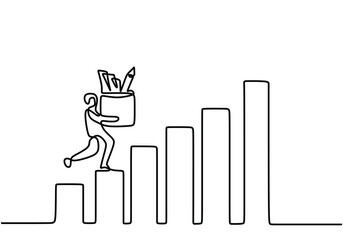 One continuous single line businessman bring stationery on growing graphic on white background.