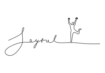 Joyful handwritten inscription with happy people. One line drawing phrase hand writing calligraphy.