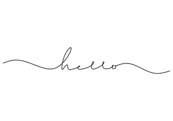 Fototapeta premium Hello handwritten inscription. One line drawing phrase hand writing calligraphy card lettering.
