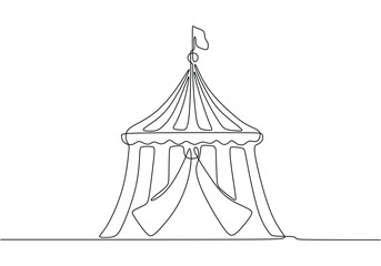 circus tent in one single continuous line drawing style isolated on white background © berkahlineart