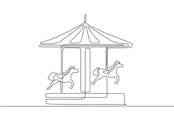 horse carousel in one single continuous line drawing style isolated on white background. © berkahlineart