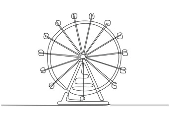 Ferris wheel in one single continuous line drawing style isolated on white background.