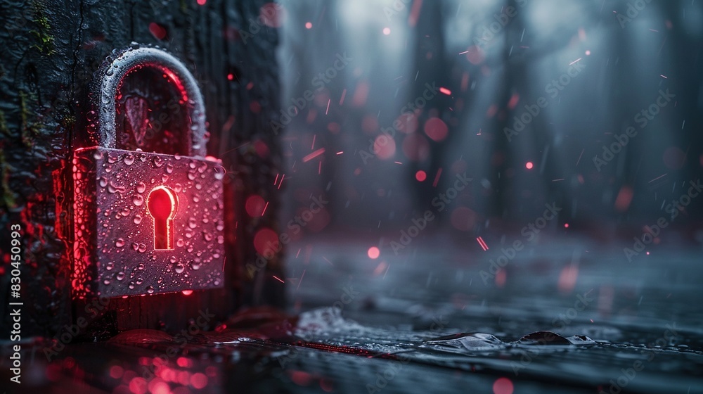 Wall mural digital image of the lock. the concept of aesthetic security. big data flow. modern data safety back