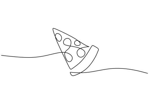 One single line drawing a slice fresh Italian pizza vector graphic illustration. Fast food pizzeria.