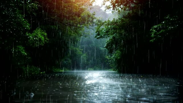 Beautiful rain forest scene, animated virtual repeating seamless 4k	
