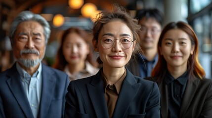 Obraz premium Confident Businesswoman Leading Team of Professionals. Confident businesswoman stands at the forefront, leading a diverse team of professionals in a modern office setting.