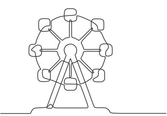 Continuous one line drawing of a ferris wheel in park, a circular circle turning high in the sky.