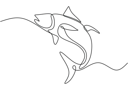 recommend clip art: Fresh salmon fish in continuous line art drawing isolated on white background. Fresh food concept.