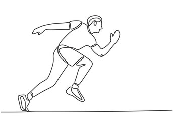 Man athlete running fast in one continuous single line art style. Adventure traveling outdoor sport.