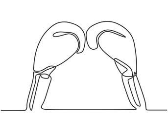 Boxing gloves in one continuous single line art drawing style isolated on white background.