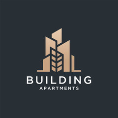 Minimalist architecture logo with silhouette. Modern design branding for real estate, building, apartments, hotel, architecture, construction and renovation.