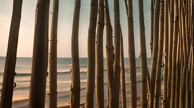 Beautiful beach view from behind a row of bamboo fences