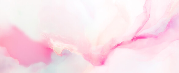 Fototapeta premium Horizontal alcohol ink art in pink tones on a white background