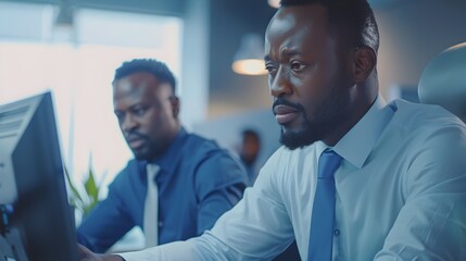Businessmen in Formal Attire Collaborating in Corporate Office Setting