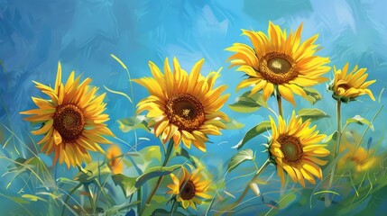 Obraz premium Summer garden blooms with vibrant yellow sunflowers