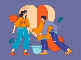 Happy Valentine's Day flat character vector concept business hand drawn illustration
