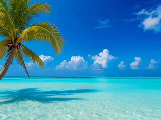 Resting in the sea with palm trees, paradise scenery