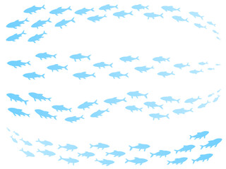 魚の群れのシルエットイラストセット