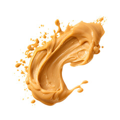 splash peanut butter with peanut seeds isolated on transparent background cutout