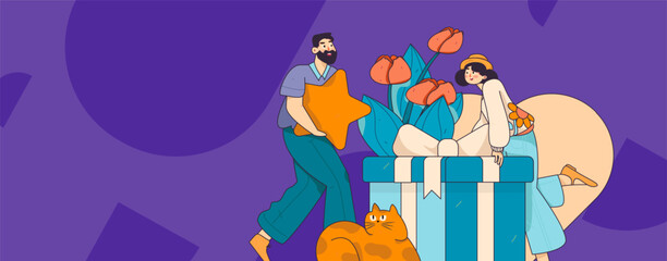 Happy Valentine's Day flat character vector concept business hand drawn illustration
