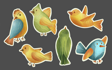 Set of cute bird sticker illustration
