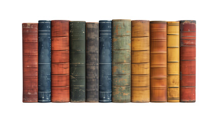 Mockup of isolated book spines with blank cover on a transparent background. Set of classic antique old book in side view, various colours. Volume 1.