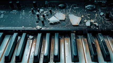Damaged black keys on keyboard Electronic keyboard portable or digital instrument