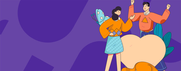 Obraz premium Happy Valentine's Day flat character vector concept business hand drawn illustration 