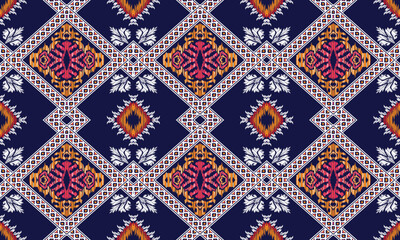 Hand draw geometric ethnic oriental traditional seamless pattern design.Aztec style abstract vector illustration.blue background.great for textiles, banners, wallpapers,batik,fabric.