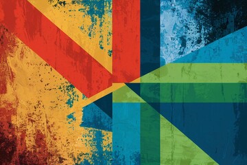 Naklejka premium Abstract colorful geometric mural design with a grunge-textured background.