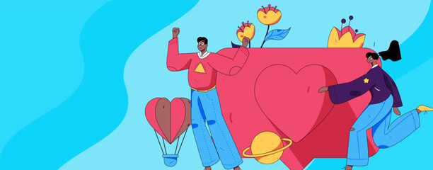 Happy Valentine's Day flat character vector concept business hand drawn illustration
