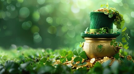 Golden Green Festivity, A St. Patrick's Day Tribute in a Lush Landscape with Clovers and Coins