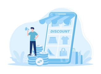 Obraz premium Marketing or special offers discounts, online shopping concept flat illustration