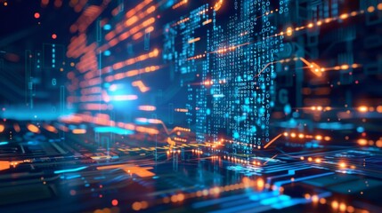 Abstract Digital Background with Binary Code and AI Algorithms: Visual Representation of Machine Learning, Data Processing, and Advanced Computational Technology in a Futuristic Cyber Landscape