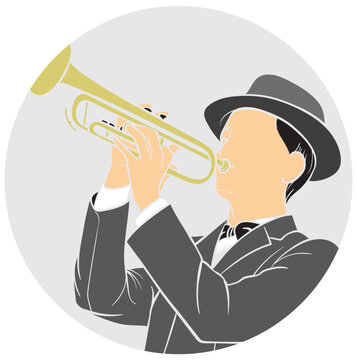 trumpet player in gray suit clip art preview