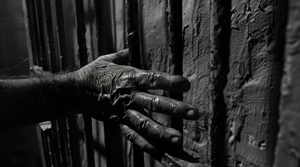 Obraz premium Prisoner s hands in jail image edited