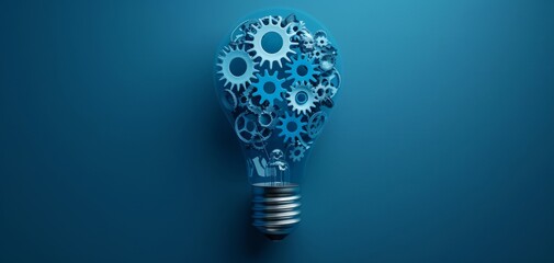 Light bulb with gears and brain, mechanical intelligence, creative thinking, innovation concept