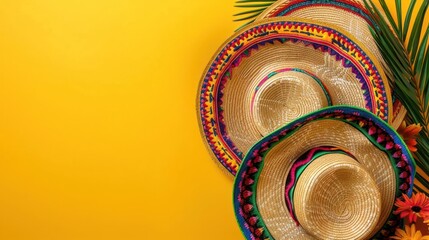 Vibrant Harmony of Hues, A Festive Collection of Colorful Headdresses Beneath a Luminous Canvas