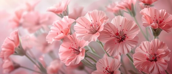 Pastel pink flowers, spring bouquet, light background, nature closeup, Womens Day, 8 March, generative ai