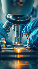 reference picture of science research. close-up portrait of modern microscope operation