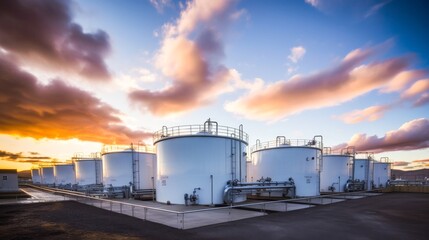 Obraz premium Hydrogen fuel tanks against a dramatic sky