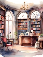 Bookstore Store Shop Watercolor Art