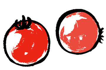 筆タッチのシンプルなミニトマトの線画イラストセット
