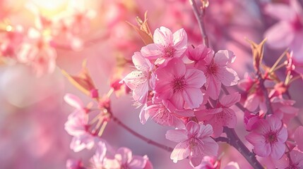 Obraz premium Spring sees the blooming of lovely pink cherry blossom flowers