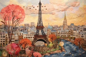 Paris landmarks architecture building painting.